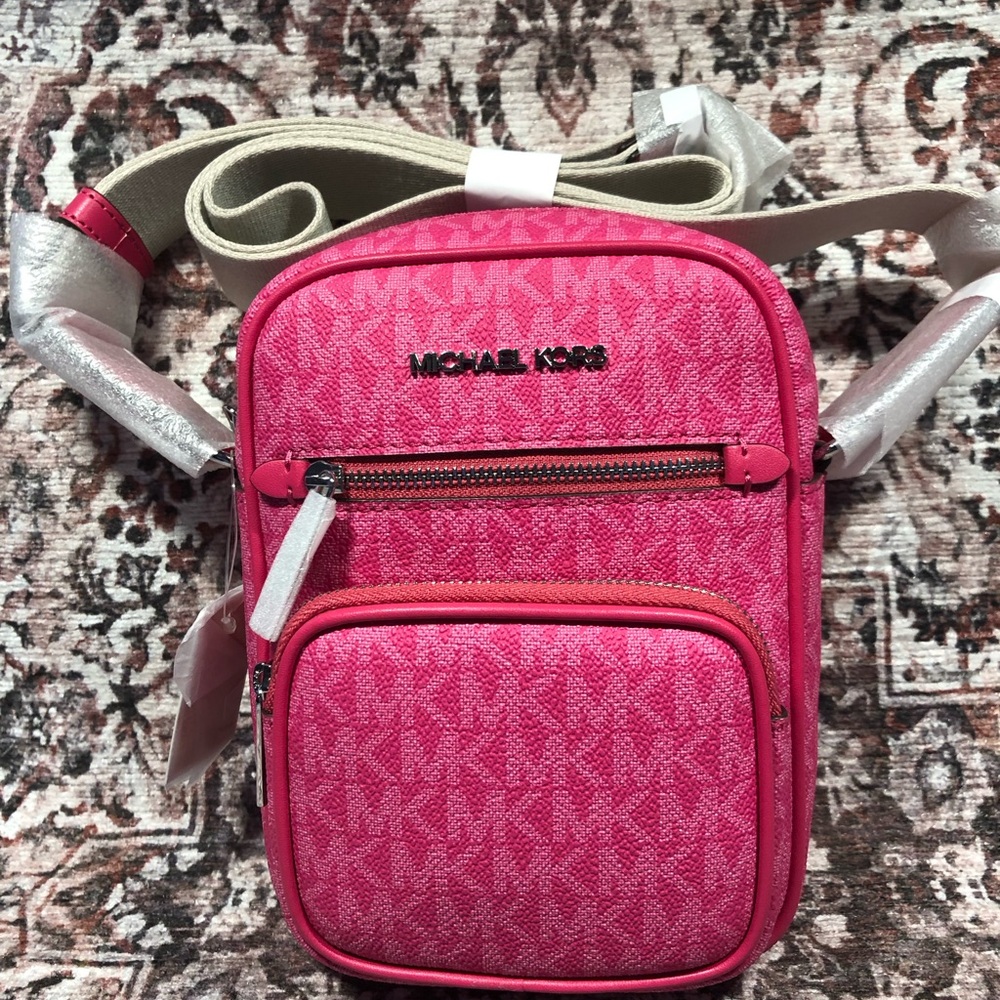 Michael Kors Jet Set Mini Backpack Crossbody Bag Dragonfruit Hot Pink Silver NWT